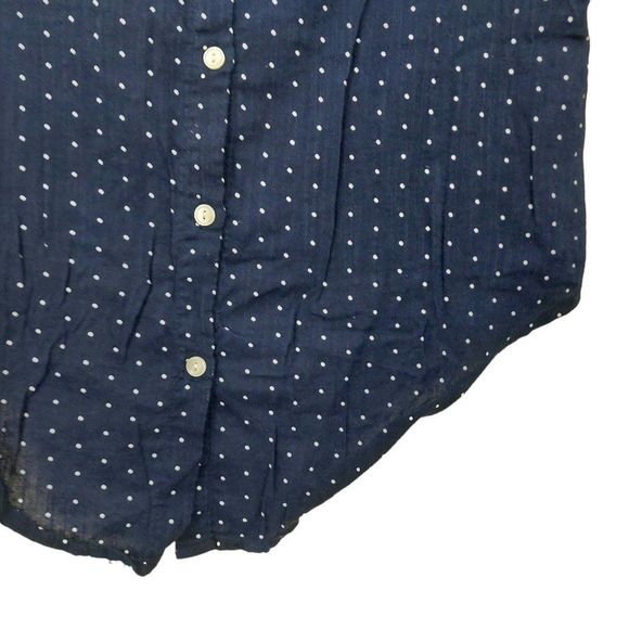 Gap Kids Girls Blouse Medium Navy Polka Dots Short Sleeve Tie Front Button Up - Picture 5 of 11